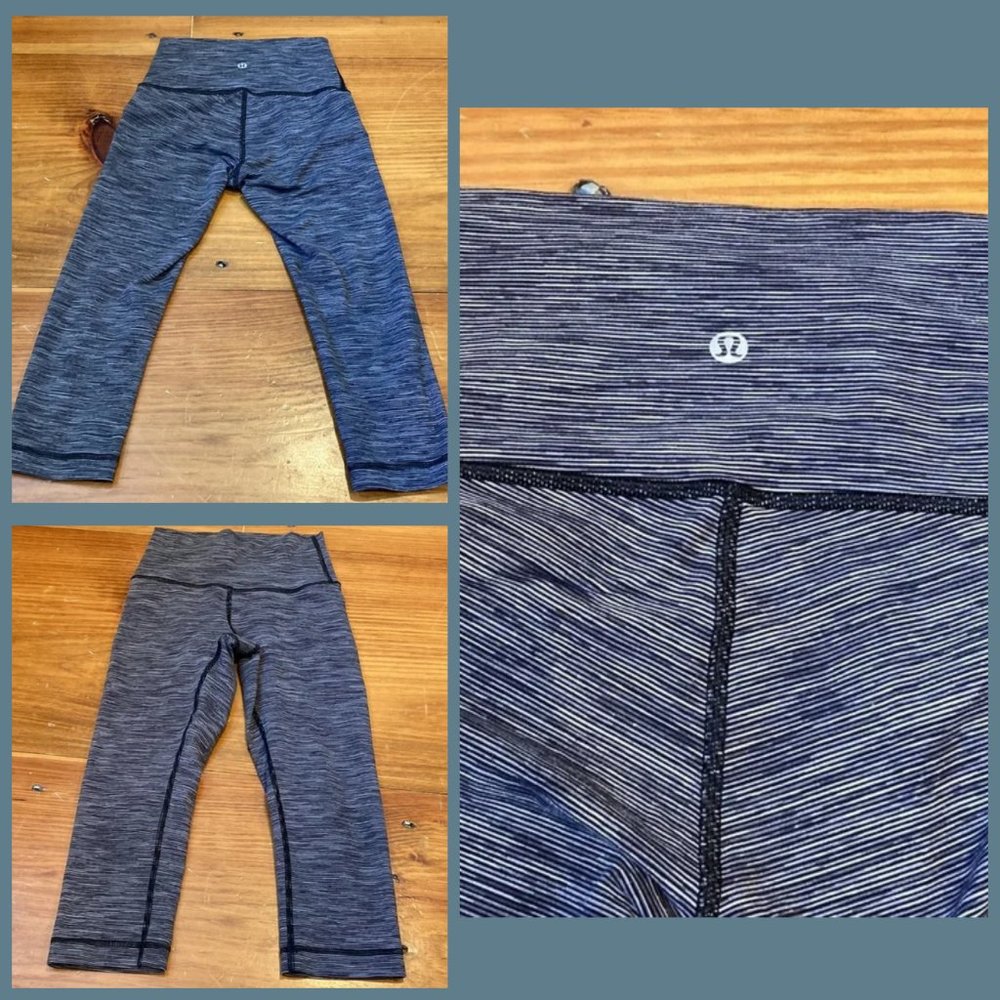 LULULEMON 2 Blue Wunder Under High Rise Legging We Are From Space Stripe Crop 18